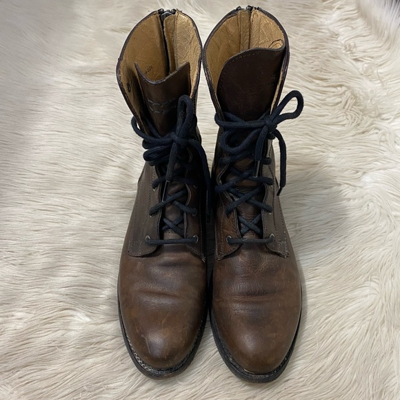 Frye Brown Leather Jamie Artisan Fashion Lace Up Distressed Combat Boots - Picture 2 of 11